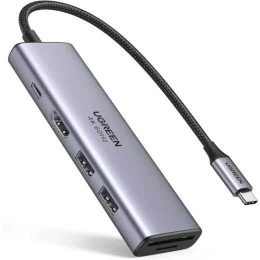 محول يو جرين 6 في 1 بمنفذ USB-C، منفذ HDMI بدقة 4K 60 هرتز، USB 3.0، قارئ بطاقات SD/TF لأجهزة MacBook Pro Air و iPhone 15 Pro - يوجرين - Image 2